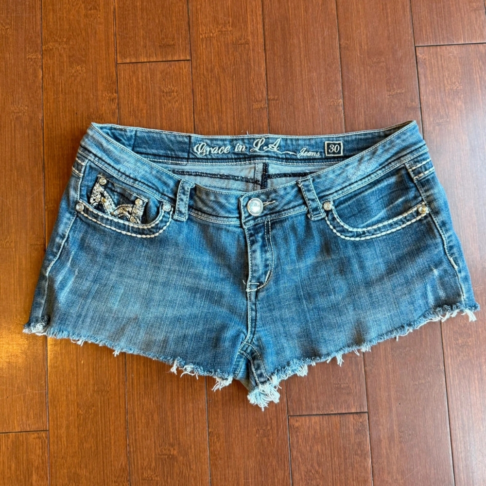 Grace in LA Distressed Blue Jean Shorts